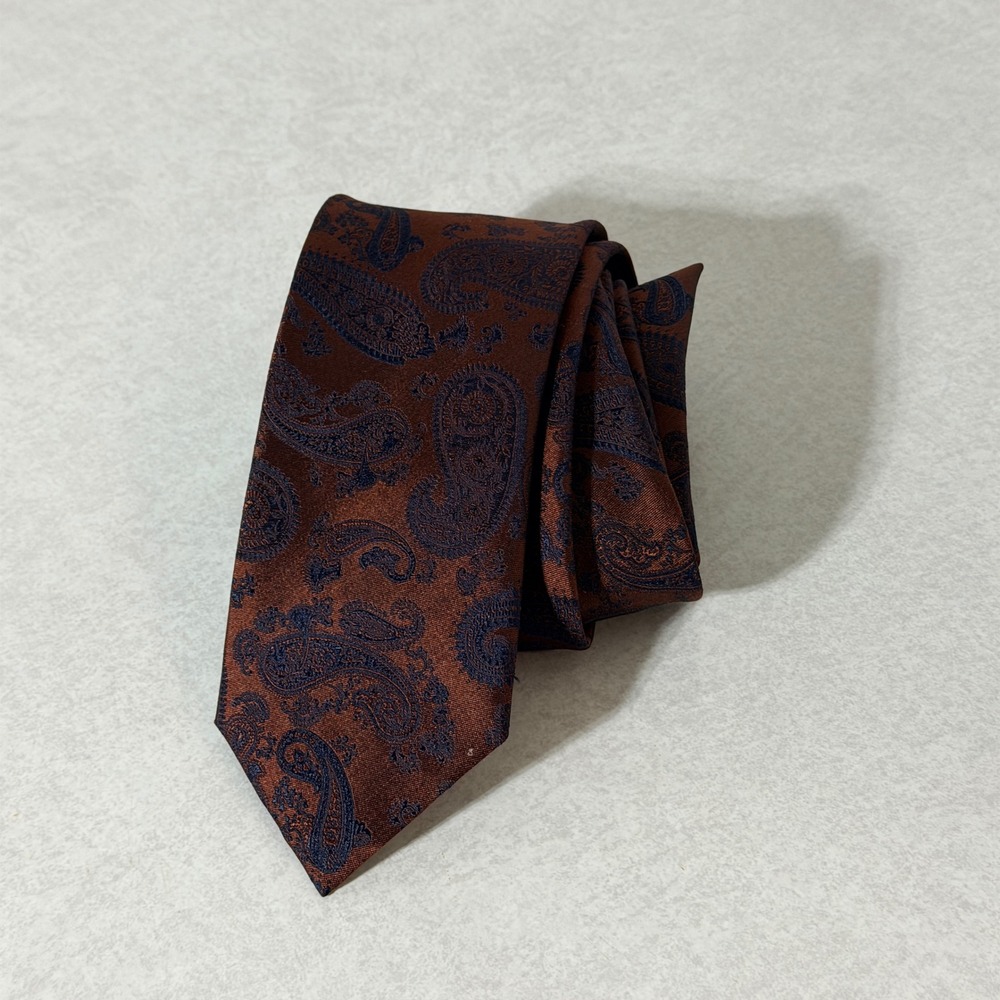 Canali Mens Silk Paisley Tie Brown Navy Blue Made in Italy Jacquard Necktie
